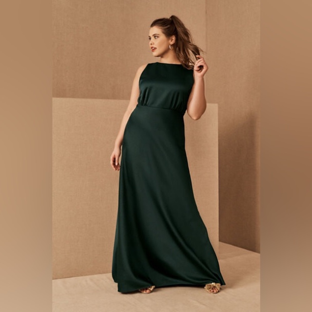NEW BHLDN Beckett Satin Charmeuse Maxi Dress Dark Green Anthropologie NWT - Picture 2 of 9